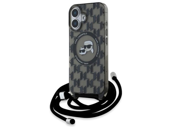 Dėklas Karl Lagerfeld KLHMP16SHCKCKLCK iPhone 16 6.1" juoda/juodas kovakotelo IML Crossbody Monogram Karl & Choupette Head MagSafe