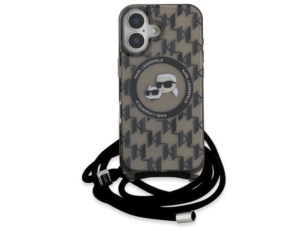 Dėklas Karl Lagerfeld KLHMP16SHCKCKLCK iPhone 16 6.1" juoda/juodas kovakotelo IML Crossbody Monogram Karl & Choupette Head MagSafe