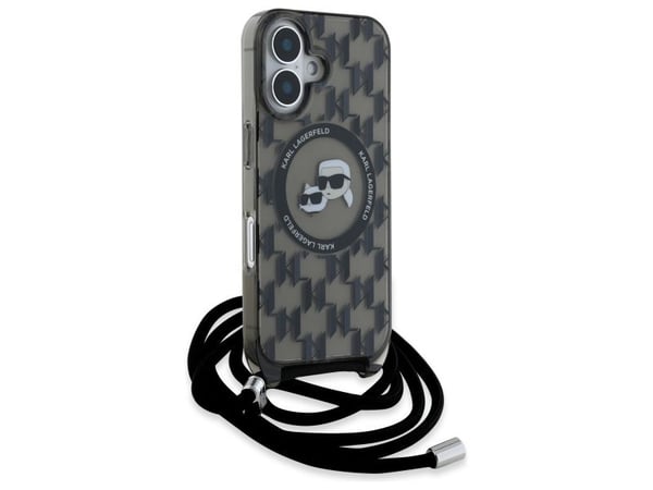 Dėklas Karl Lagerfeld KLHMP16SHCKCKLCK iPhone 16 6.1" juoda/juodas kovakotelo IML Crossbody Monogram Karl & Choupette Head MagSafe