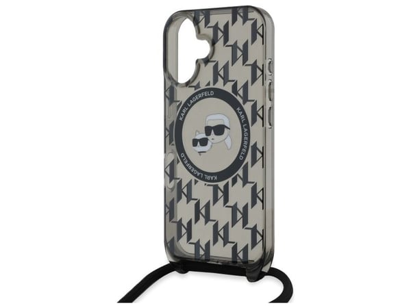 Dėklas Karl Lagerfeld KLHMP16SHCKCKLCK iPhone 16 6.1" juoda/juodas kovakotelo IML Crossbody Monogram Karl & Choupette Head MagSafe