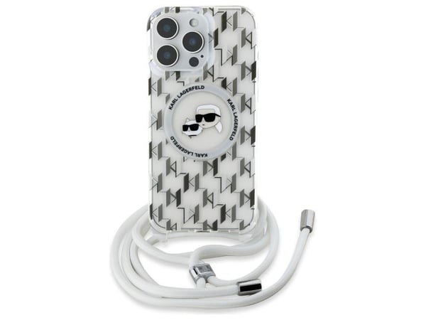 Karl Lagerfeld IML crossbody-mönster Karl & Choupette head MagSafe-skal för iPhone 16 Pro Max - klar
