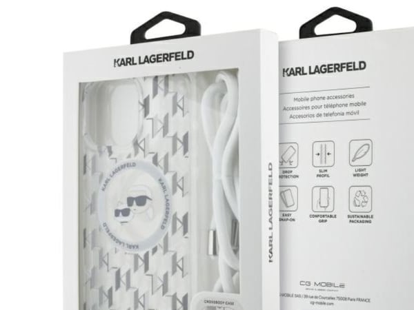 Karl Lagerfeld IML crossbody-mönster Karl & Choupette head MagSafe-skal för iPhone 16 Pro Max - klar