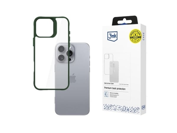 3MK Satin Armor Case+, Suojus, Apple, iPhone 16 Pro Max, 17,5 cm (6.9"), Vihreä, Läpinäkyvä