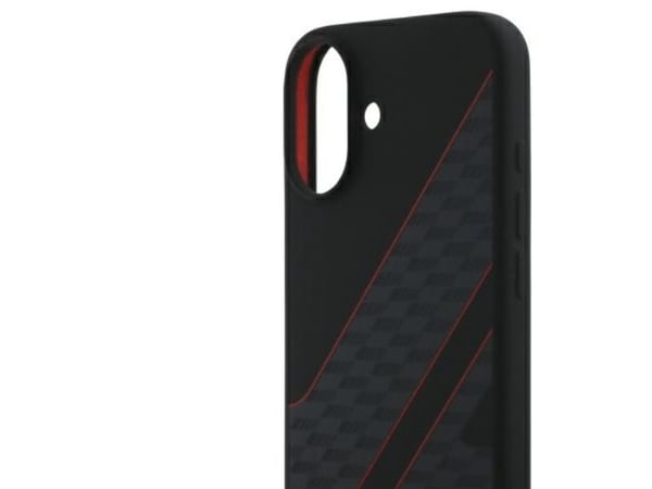 Deklas Mercedes AMG AMHMP16S2SCFR iPhone 16 6.1" juoda/juodas kovakotelo Ruutulippukuvio MagSafe