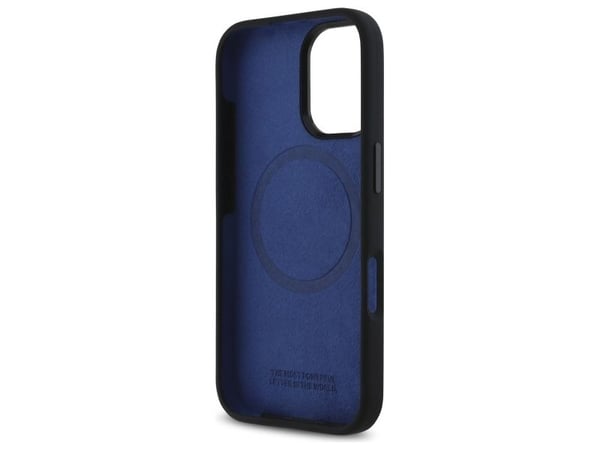 BMW silikon hexagon blå linje MagSafe iPhone 16-skal - svart