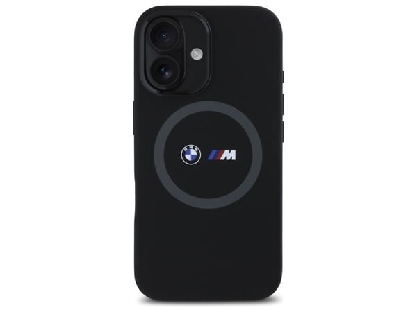 BMW BMHMP16S23SROK Apple iPhone 16 6.1 "tapauksessa puhelimen musta M silikoni painettu rengas MagSafe