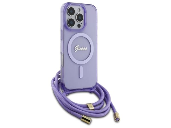 Guess crossbody cord script MagSafe-skal för iPhone 16 Pro - lila