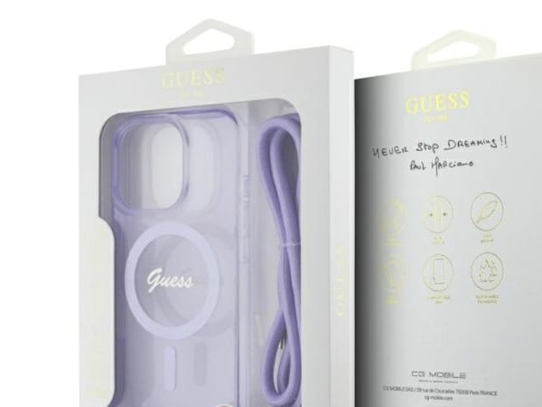 Guess crossbody cord script MagSafe-skal för iPhone 16 Pro - lila