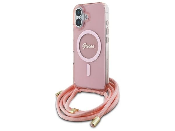 Guess crossbody snor script MagSafe iPhone 16 deksel - rosa