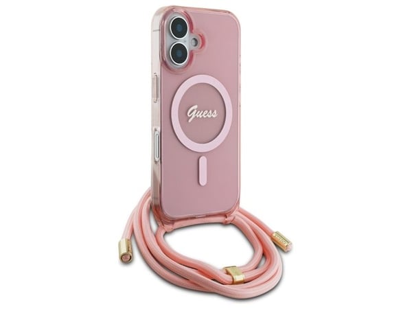 Guess crossbody snor script MagSafe iPhone 16 deksel - rosa