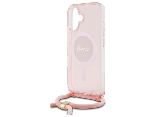 Guess crossbody snor script MagSafe iPhone 16 deksel - rosa