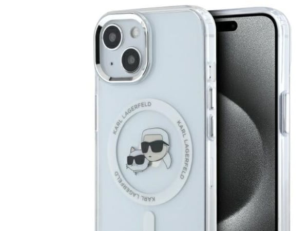 Karl Lagerfeld IML Metal Karl&Choupette Head MagSafe iPhone 14-skal - Vit