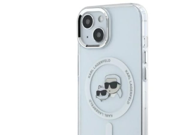 Karl Lagerfeld IML Metal Karl&Choupette Head MagSafe iPhone 14-skal - Vit