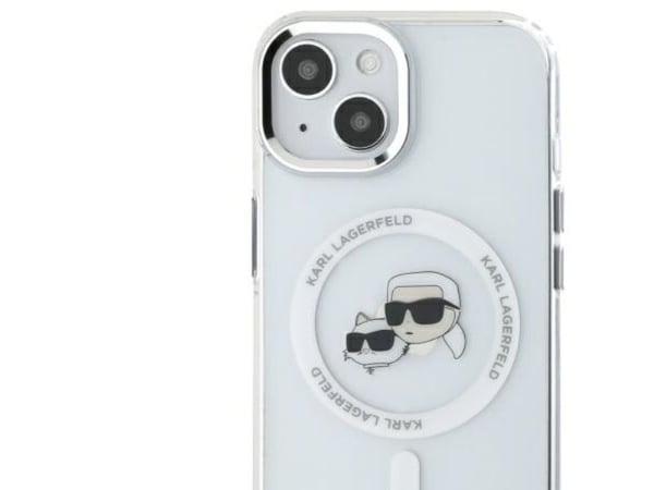 Karl Lagerfeld IML Metal Karl&Choupette Head MagSafe iPhone 14-skal - Vit