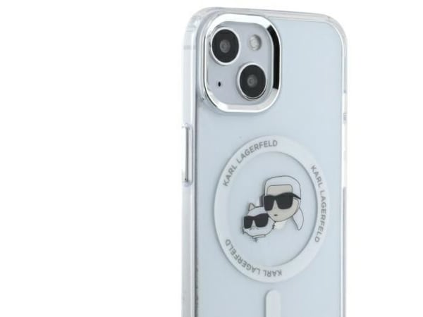 Karl Lagerfeld IML Metal Karl&Choupette Head MagSafe iPhone 14-skal - Vit