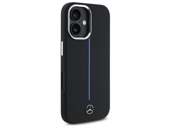 Mercedes silikon blå stripe MagSafe-etui til iPhone 16 - svart