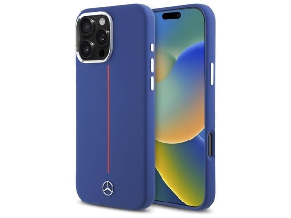 Mercedes silikondeksel med rød stripe MagSafe til iPhone 16 Pro Max - marineblå