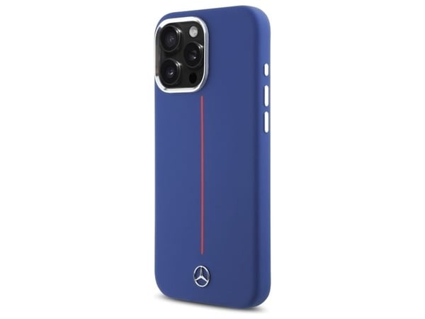 Mercedes silikondeksel med rød stripe MagSafe til iPhone 16 Pro Max - marineblå