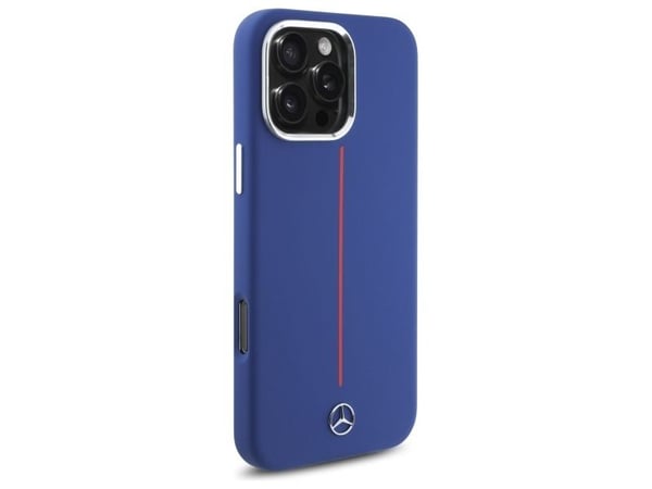Mercedes silikondeksel med rød stripe MagSafe til iPhone 16 Pro Max - marineblå