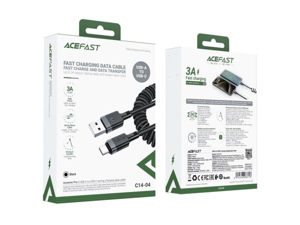 Acefast C14-04 USB-A - USB-C jousikaapeli 480Mb/s 3A 1.2m - musta - musta