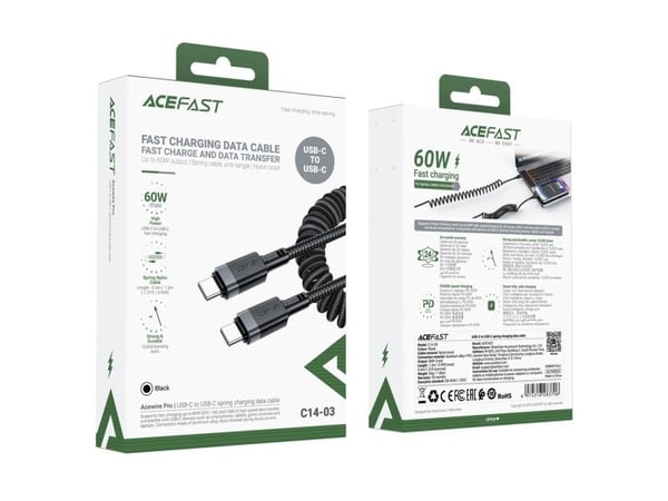Acefast C14-03 USB-C - USB-C jousikaapeli 480Mb/s 3A 1.2m - musta - musta