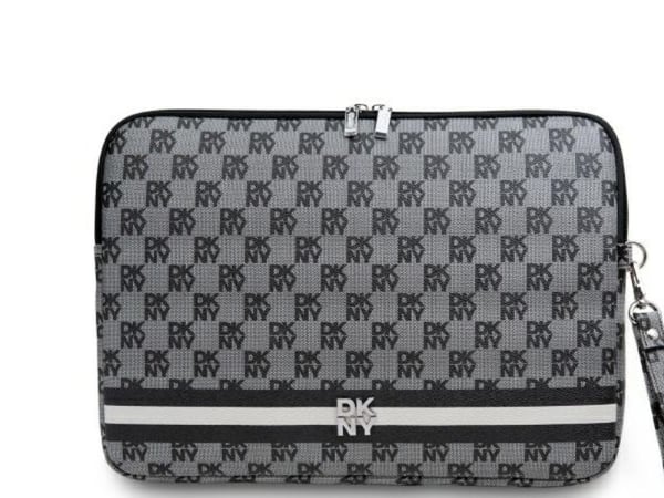 DKNY laptop-sleeve med rutigt mönster och tryckta ränder 14" - svart