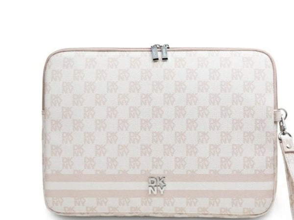 DKNY sleeve med rutete mønster og trykte striper 14" laptopetui - rosa