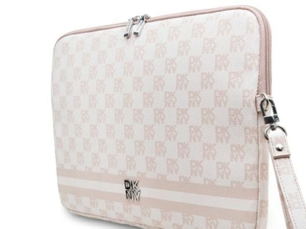 DKNY sleeve med rutete mønster og trykte striper 14" laptopetui - rosa