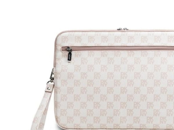 DKNY sleeve med rutete mønster og trykte striper 14" laptopetui - rosa