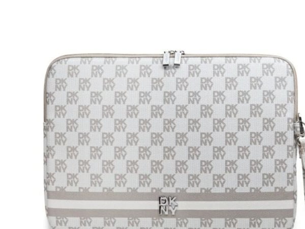 DKNY laptopfodral med rutigt mönster och tryckta ränder 16" - beige