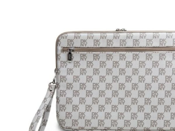 DKNY laptopfodral med rutigt mönster och tryckta ränder 16" - beige