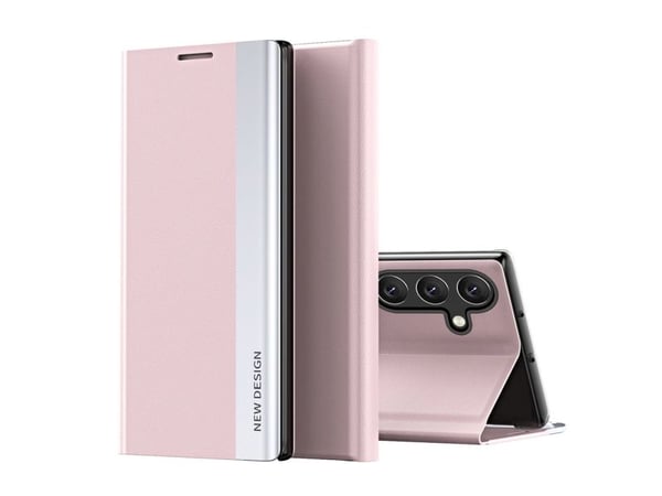 Sleep Case Pro -kotelo Samsung Galaxy S25:lle, jossa on kääntyvä kansi ja jalusta - vaaleanpunainen värinen