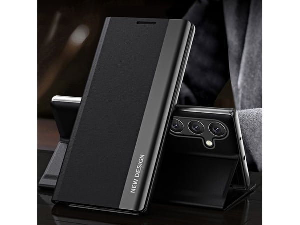 Sleep Case Pro Samsung Galaxy S25+ deksel med klaff og stativ - Svart