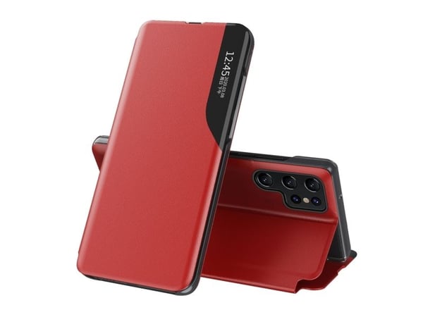 Eco Leather View-deksel for Samsung Galaxy S25 Ultra med flip og stativ - rød