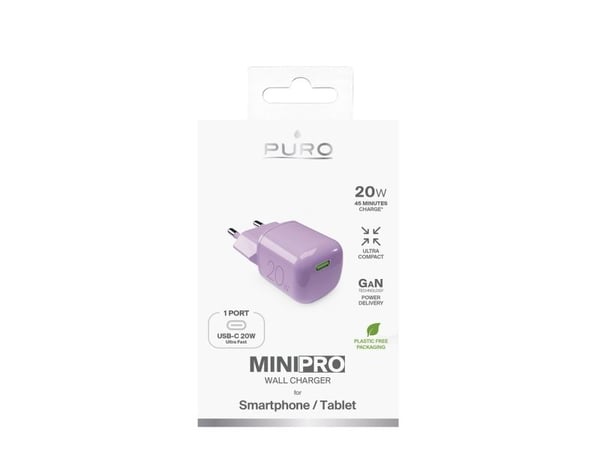 Puro 20W GaN USB-C verkkolaturi - vaaleanpunainen
