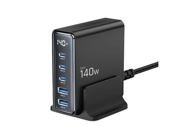 Tech-Protect DC140W-GAN 5-ports skrivebordslader PD140W/QC3.0 BLACK