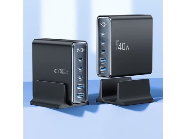 Tech-Protect DC140W-GAN 5-ports skrivebordslader PD140W/QC3.0 BLACK