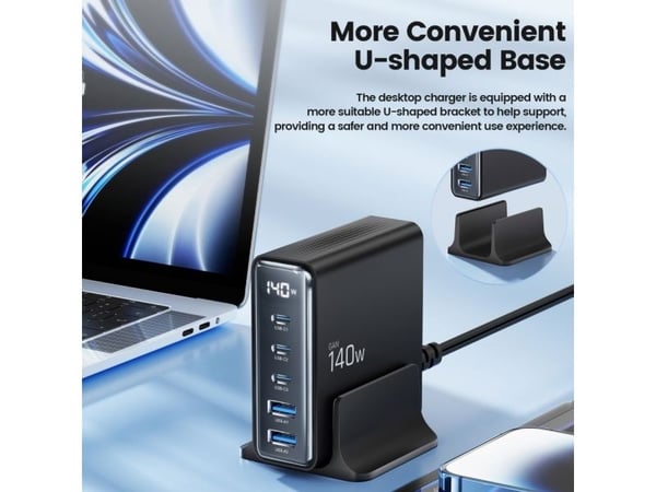Tech-Protect DC140W-GAN 5-ports skrivebordslader PD140W/QC3.0 BLACK