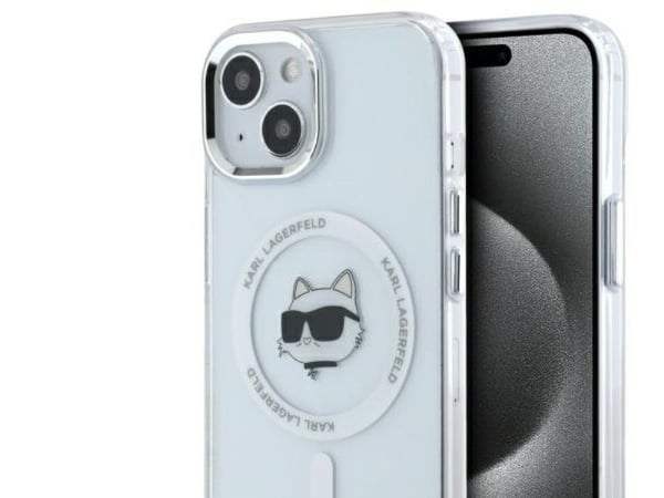Karl Lagerfeld KLHMP15MHLSCHH Apple iPhone 15 Plus 6.7 "tapauksessa puhelimen valkoinen IML Metal Choupette Head MagSafe