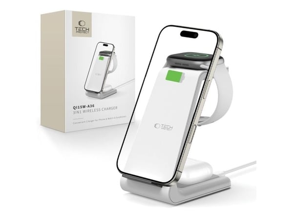 TECH-PROTECT QI15W-A36 3-i-1 trådlader for Apple hvit