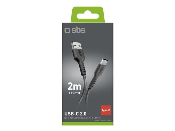 SBS TECABLETC220K, 2 m, USB A, USB C, USB 2.0, Svart