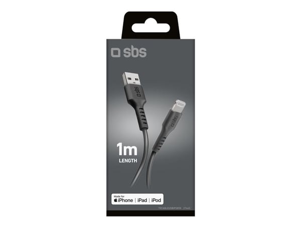 SBS TECABLEUSBIP589K, 1 m, Lightning, USB A, Hankjønn, Hankjønn, Sort