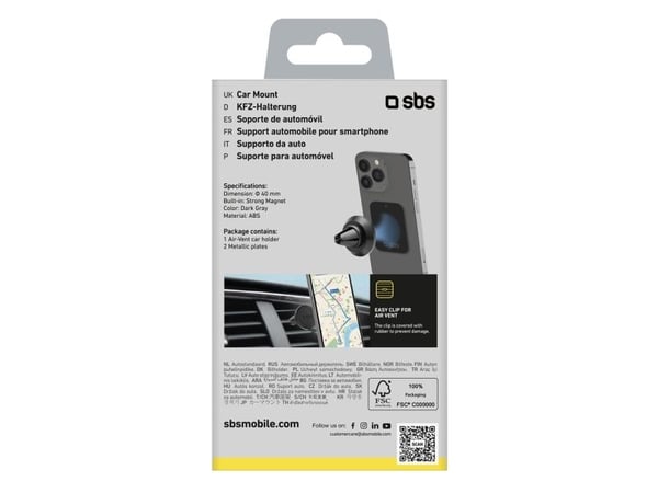 SBS TESUPMAGMCLIP, Mobiltelefon/smarttelefon, Passiv holder, Bil, Sort