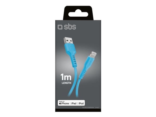 SBS TECABLEUSBIP589A, 1 m, Lightning, USB A, Hankoppling, Hankoppling, Blå