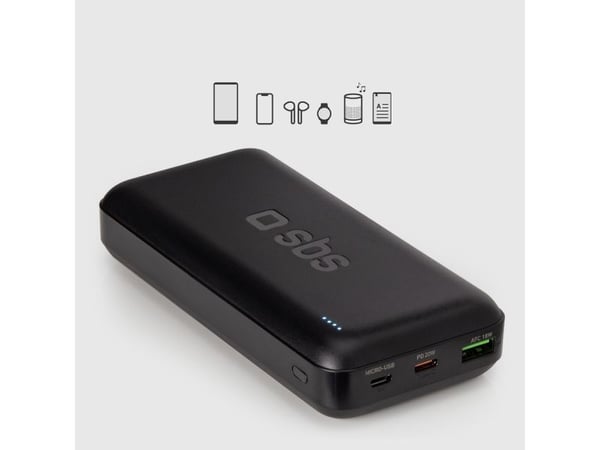 Powerbank SBS TTBB20000PD20K 20000 mAh 20W PD USB-C, USB-A, Micro-USB - svart