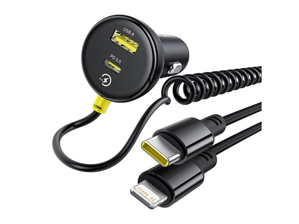 Baseus rund bil-lader (U+C) + C&L-kabel 60W svart