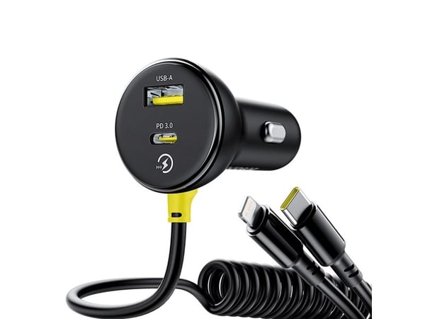 Baseus rund bil-lader (U+C) + C&L-kabel 60W svart