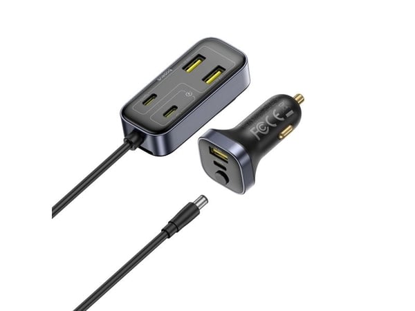 Baseus BackseatPal L1 110W 3 x USB-A + 3 x USB-C billader med 1,5 m forlengelseskabel - svart