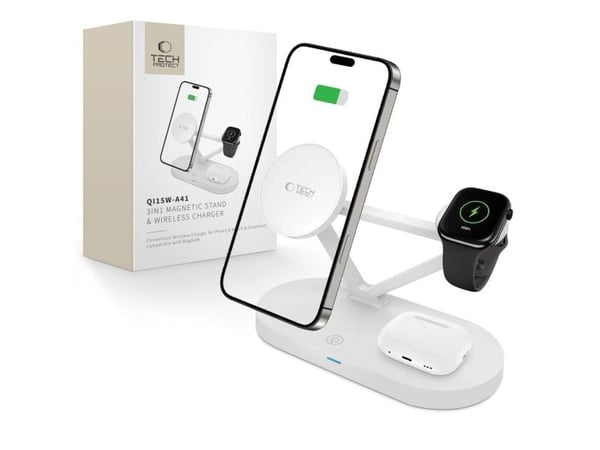 Tech-Protect trådløs lader A41 3-i-1 QI15W, hvit