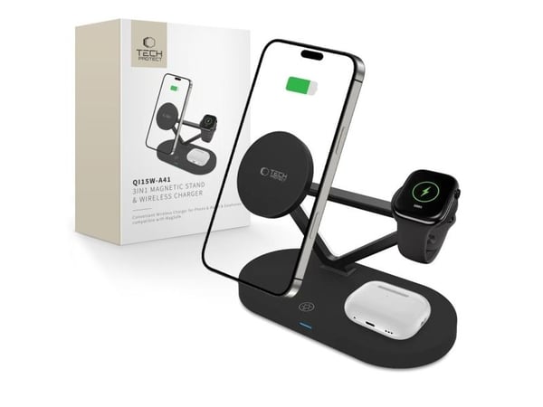 Tech-Protect trådløs lader A41 3-i-1 QI15W svart